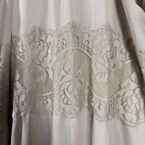 Beige Lace Slip Dress Medium Boho Cottageore Flowy Midi Spaghetti Stap Lined - Picture 3 of 10